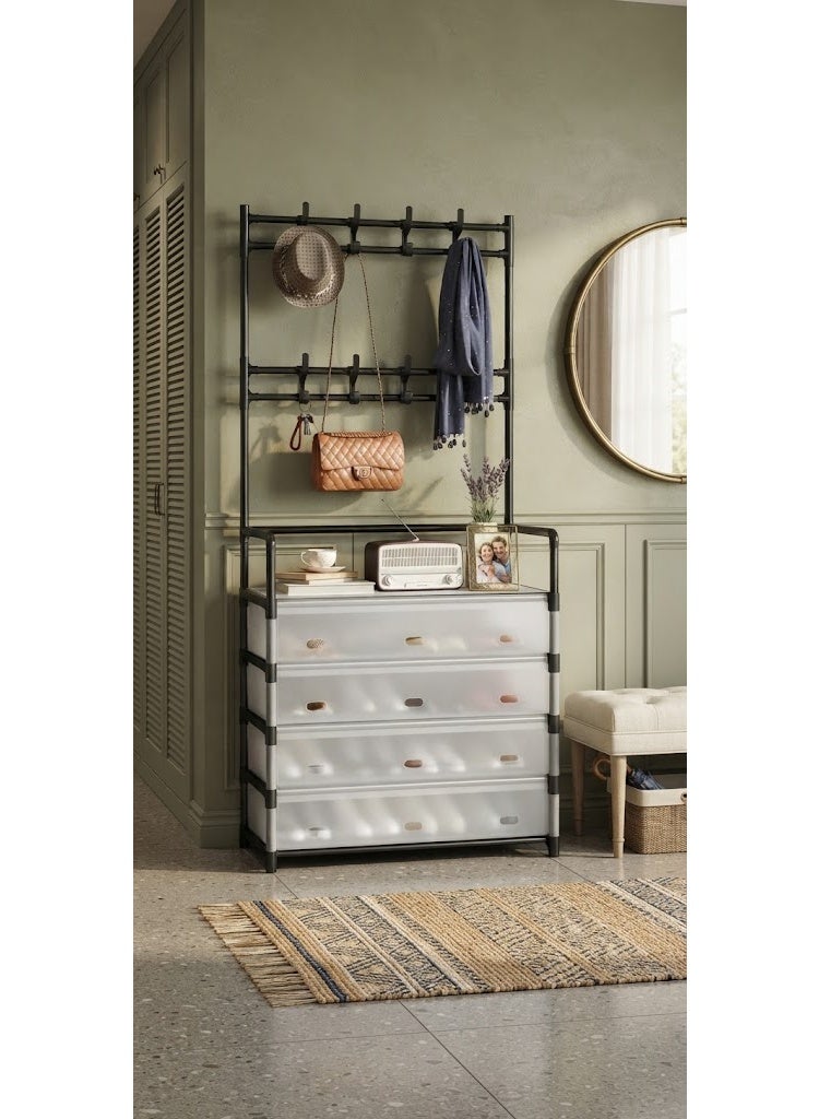 Shoe Storage Organizer-Five-layer inlet unit with metal frame and plastic drawers, fitted with hook for coats, 168cm height, dust-proof, - Image 4