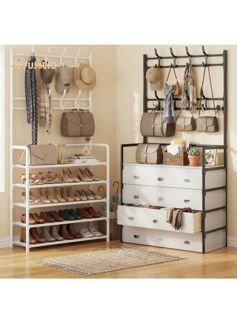 Shoe Storage Organizer-Five-layer inlet unit with metal frame and plastic drawers, fitted with hook for coats, 168cm height, dust-proof, - Image 5