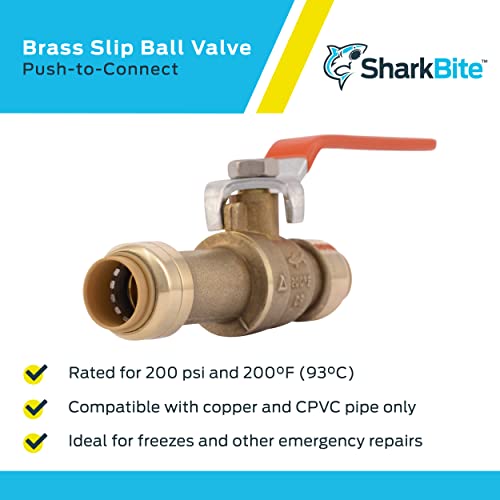 SharkBite 1/2 Inch Slip Ball Valve, Push to Connect Brass Plumbing Fitting, PEX Pipe, Copper, CPVC, PE-RT, HDPE, 24735LF - Image 4