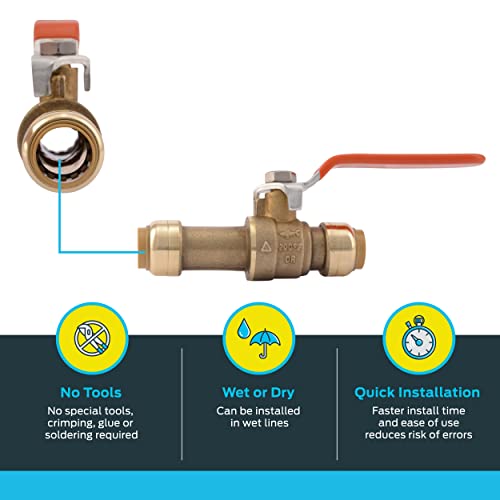 SharkBite 1/2 Inch Slip Ball Valve, Push to Connect Brass Plumbing Fitting, PEX Pipe, Copper, CPVC, PE-RT, HDPE, 24735LF - Image 3