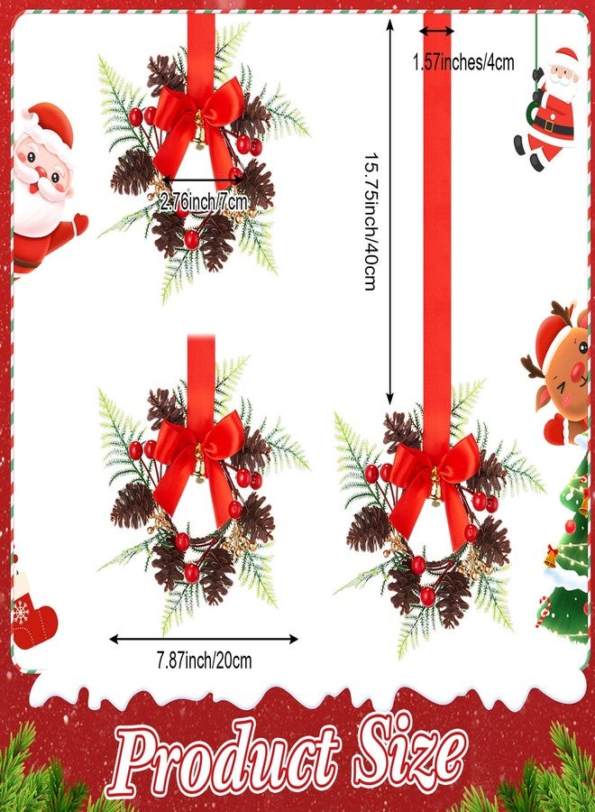 Janinka 8 Pcs Mini Christmas Wreath Small Cabinet Wreaths for Kitchen with Pine Berry Ribbon Bow Mini Christmas Farmhouse Decor for Holiday Xmas Party Porch Wall Window Door 7.87"(Pinecone Style) - Image 2