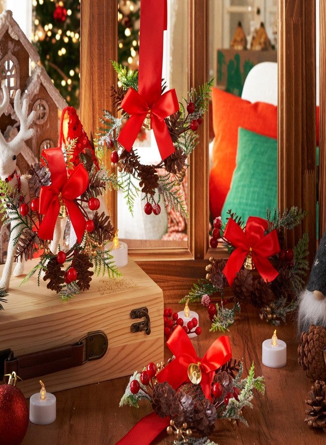 Janinka 8 Pcs Mini Christmas Wreath Small Cabinet Wreaths for Kitchen with Pine Berry Ribbon Bow Mini Christmas Farmhouse Decor for Holiday Xmas Party Porch Wall Window Door 7.87"(Pinecone Style) - Image 5