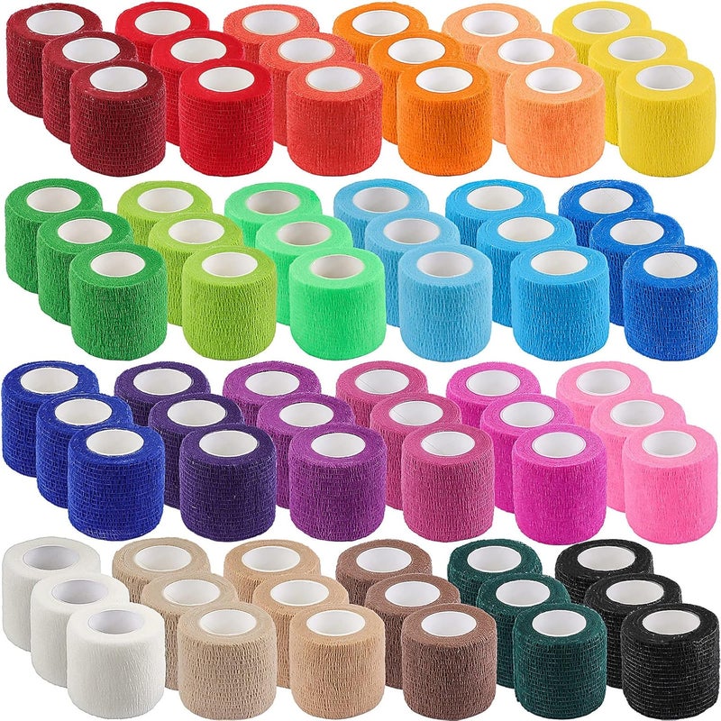 72 Pack Self Adhesive Bandage Wrap,Athletic Elastic Cohesive Bandage,Breathable Self Adherent Wrap for Pets,2 Inch x 5 Yard Stretch Bandage Sports Wrap for Wrist Ankle Swelling Sprains,24 Colors