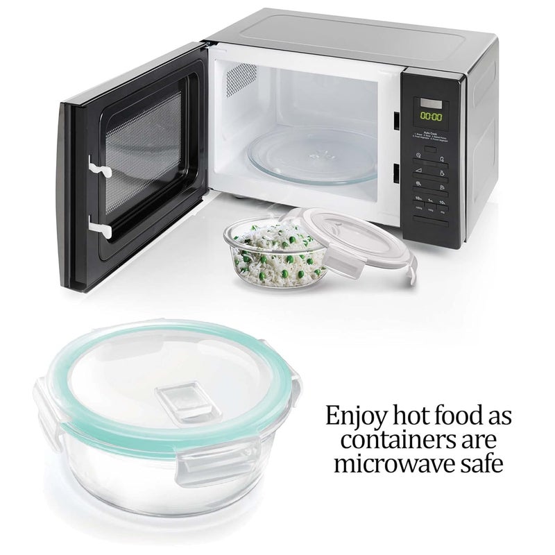 Treo By Milton Hi Borosilicate Clip Fresh Round Glass Container, Set of 2, 400 ml Each, Transparent | BPA Free | Microwave Safe/Oven Safe | Refrigerator Safe | Dishwasher Safe | Air Tight | Stackable - Image 2