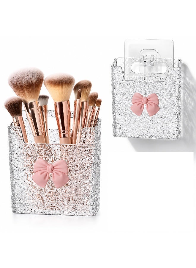 Wall Mounted Makeup Brush Holder with Strong Adhesive Wall Mount, Clear Cosmetic Organizer Storage Box for Makeup Brushes, Beauty Accessories, Vanity, Bathroom and Bedroom - Image 1
