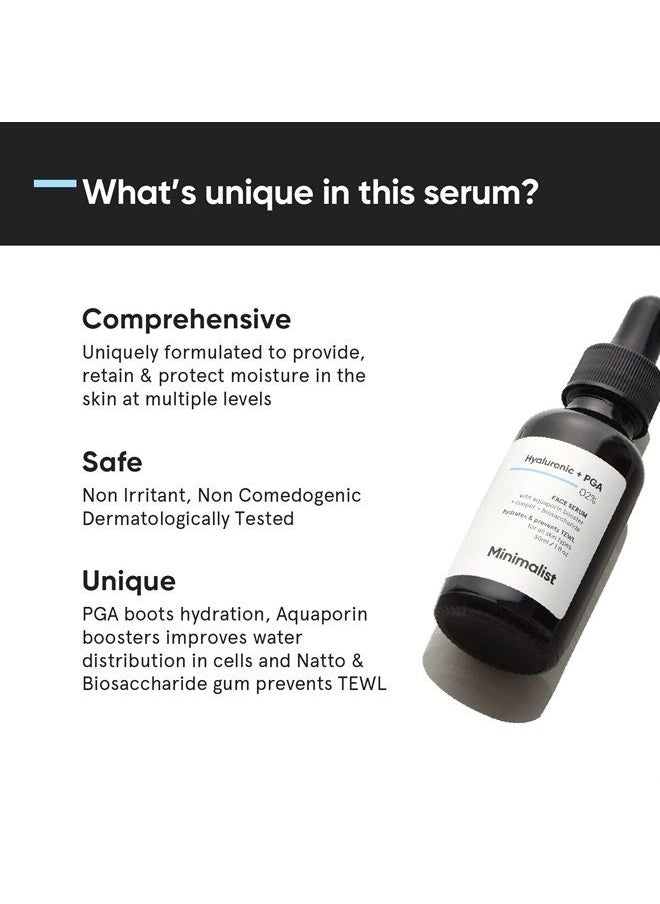 MINIMALIST - 2% Hyaluronic Acid + PGA Serum for Intense Hydration, Glowing Skin & Fines Lines | Daily Hydrating Face Serum For Women & Men with Dry, Normal & Oily Skin(30 ml) - Image 1
