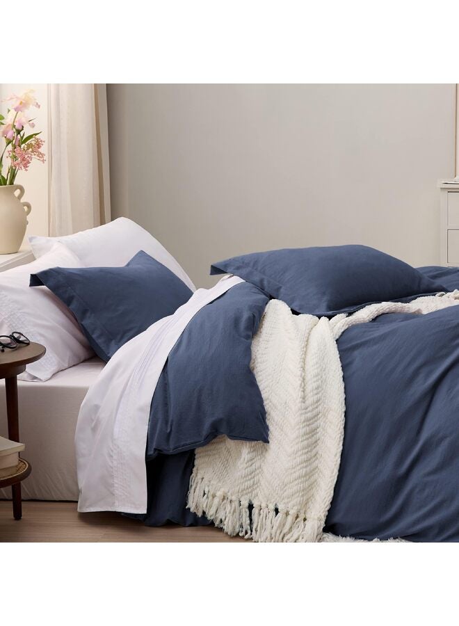 غطاء لحاف أزرق داكن بحجم كوين مجموعة مفروشات ناعمة مزدوجة للأطفال والكبار، إغلاق بسحاب، 4 قطع - Image 5