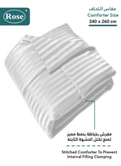 Rose ROSE Luxurious Striped Hotel Comforter, Premium Microfiber, Set of 6 pieces, Soft Lightweight, King size 260x240 cm, White  - Image 2
