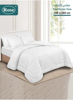 Rose ROSE Luxurious Striped Hotel Comforter, Premium Microfiber, Set of 6 pieces, Soft Lightweight, King size 260x240 cm, White  - Image 1