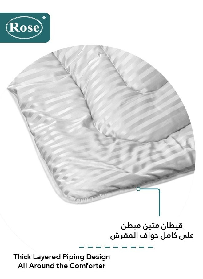 روز طقم لحاف فندقي بحشوة ثابتة من روز, تصميم مقلم بخامة المايكروفايبر, مكون من 6 قطع, مقاس نفرين كينج 260x240 سم, أبيض  - Image 3
