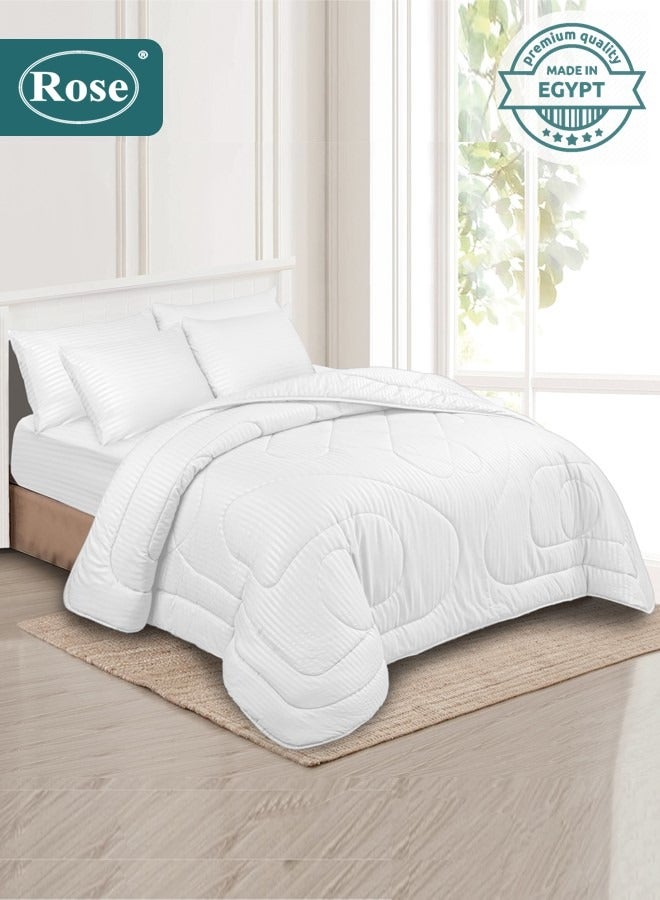 Rose Hotel Striped Comforter Set, Premium Microfiber, 6 Pieces, Fits 200x200 cm Double Size Bed, Breathable Soft Cooling, King Size Comforter, White - Image 1