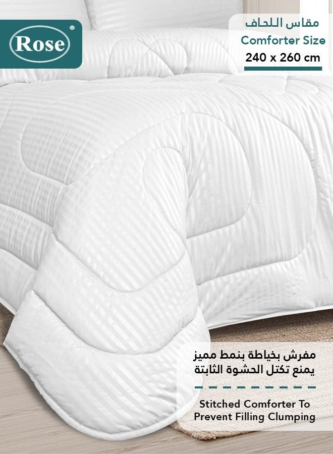 Rose Hotel Striped Comforter Set, Premium Microfiber, 6 Pieces, Fits 200x200 cm Double Size Bed, Breathable Soft Cooling, King Size Comforter, White - Image 3