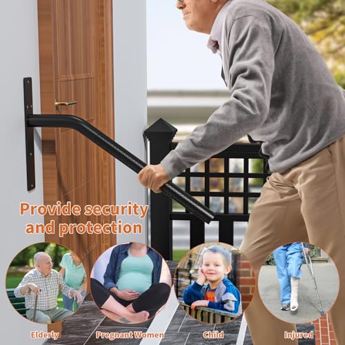 Munzong 2 Pack 16 Inch Stair Handrails for 1-3 Steps, Munzong Black Stainless Steel Hand Rail for Stairs, Wall Mounted Knurled Safety Grab Bar for Outdoor Garage Entry Interior Exterior Stairway- 1.25” Tube - Image 4