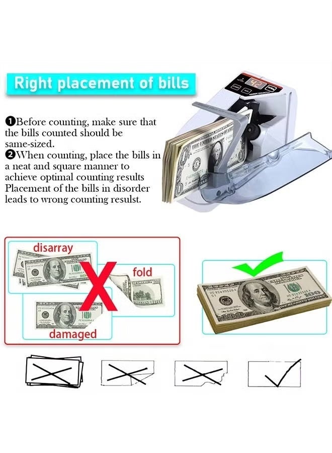 Money Counter Portable Money Counter Mini Bill Cash Counting Machine Handy Suitable for Multi-Currency Handy Banknote Counter - Image 5