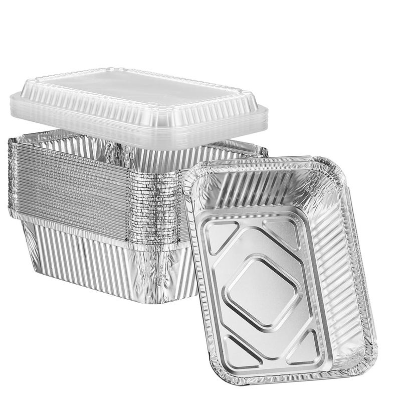 Comfy Package 25 Count 5 lb capacity Disposable Aluminum Foil Pans with Lids 6x9 Disposable Takeout Pans with Clear Plastic Dome Lids Great For Baking Cooking Storage and Freezing