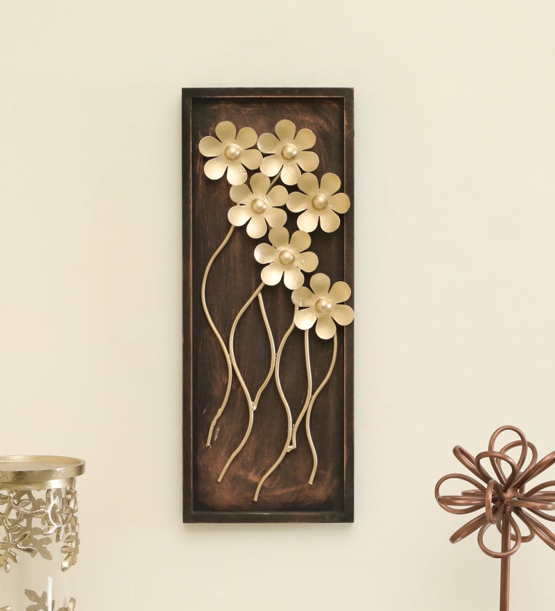 Vedas Exports Gold Metal Wall Decor for Living Room – Piper Leaf Metal Wall Art Frame – Iron & MDF Wall Hanging Decoration for Home, Bedroom, Dining Room, Office – Modern Wall Decor (Size 8 x 20 inches) - Image 1