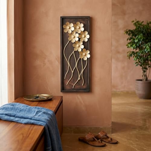 Vedas Exports Gold Metal Wall Decor for Living Room – Piper Leaf Metal Wall Art Frame – Iron & MDF Wall Hanging Decoration for Home, Bedroom, Dining Room, Office – Modern Wall Decor (Size 8 x 20 inches) - Image 4