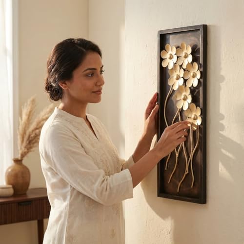 Vedas Exports Gold Metal Wall Decor for Living Room – Piper Leaf Metal Wall Art Frame – Iron & MDF Wall Hanging Decoration for Home, Bedroom, Dining Room, Office – Modern Wall Decor (Size 8 x 20 inches) - Image 2