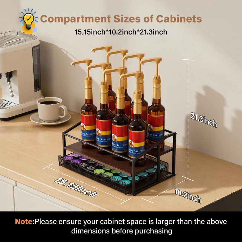 kimilus Coffee Syrup Rack Organizer, 3-Tier 8 Bottle Syrup Rack with 35 K Cup Drawer for Coffee Bar, Countertop Bottle Holder Stand for Dressing for Kitchen Cafe Station - Image 4