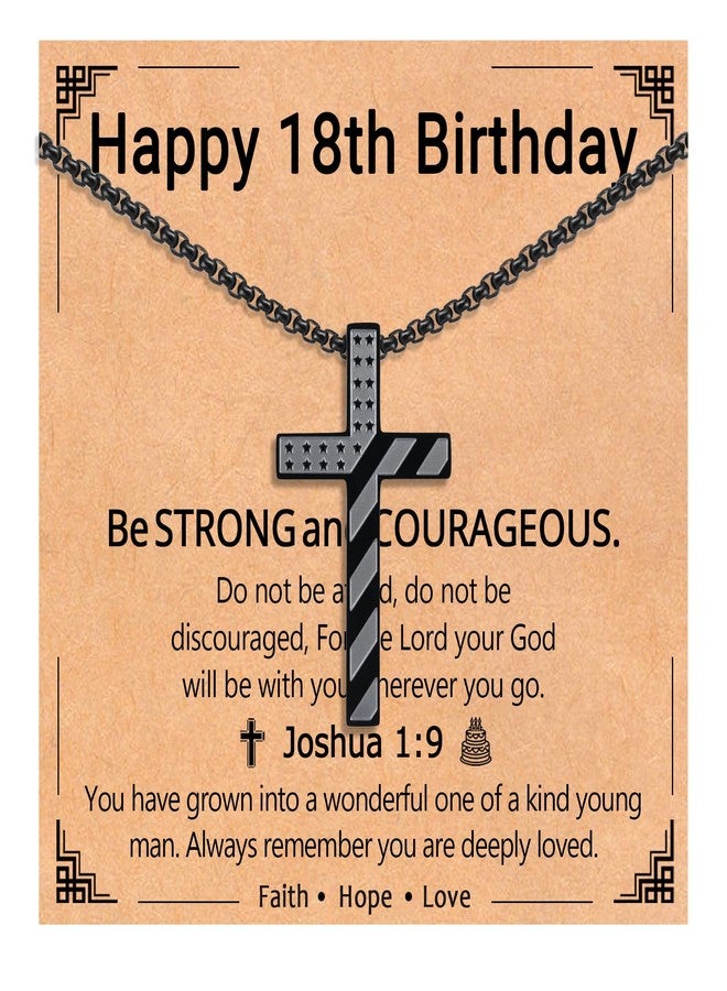 EPIRORA 18 Year Old Boy Birthday Gifts, Cool 18th Birthday Gifts Decorations for Boys, Black Cross Necklace Christian Jewelry for Teen Son Grandson Nephew Brother Friend, 22"+2" - Image 1