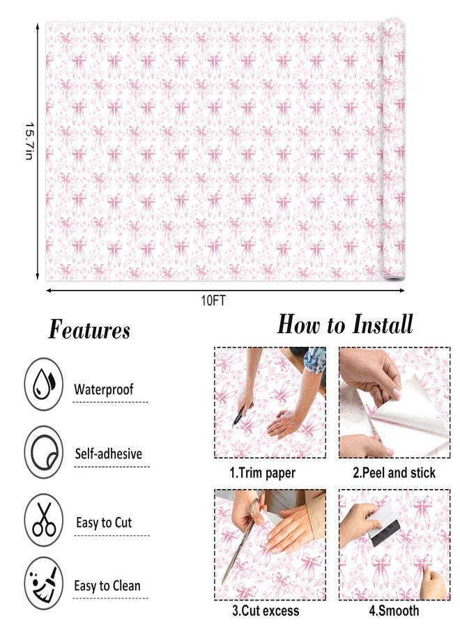 JarThenaAMCS ورق حائط JarThenaAMCS وردي مزخرف بفيونكة زهرية، قابل للتقشير واللصق، بتصميم صيني عتيق، مناسب لديكور غرفة النوم أو الحمام أو غرفة الأطفال، مقاس 15.7 بوصة × 10 أقدام - Image 2
