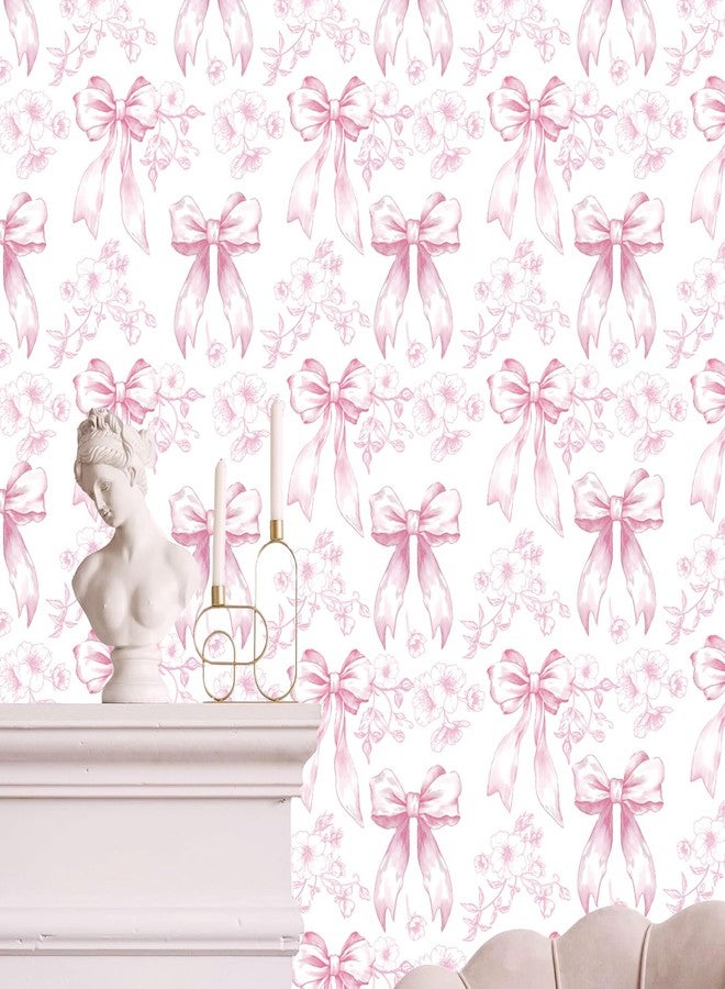 JarThenaAMCS ورق حائط JarThenaAMCS وردي مزخرف بفيونكة زهرية، قابل للتقشير واللصق، بتصميم صيني عتيق، مناسب لديكور غرفة النوم أو الحمام أو غرفة الأطفال، مقاس 15.7 بوصة × 10 أقدام - Image 1