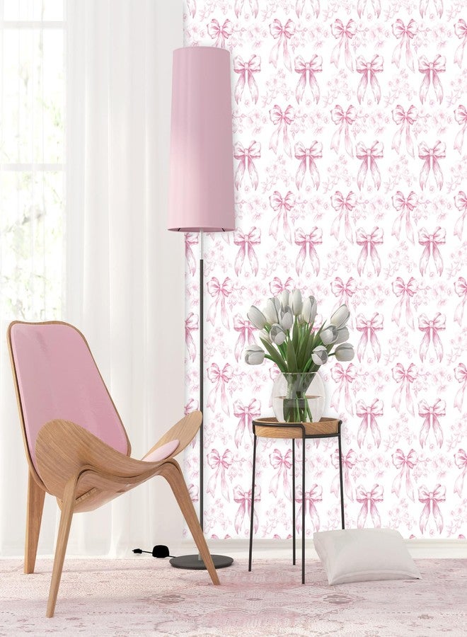 JarThenaAMCS ورق حائط JarThenaAMCS وردي مزخرف بفيونكة زهرية، قابل للتقشير واللصق، بتصميم صيني عتيق، مناسب لديكور غرفة النوم أو الحمام أو غرفة الأطفال، مقاس 15.7 بوصة × 10 أقدام - Image 4