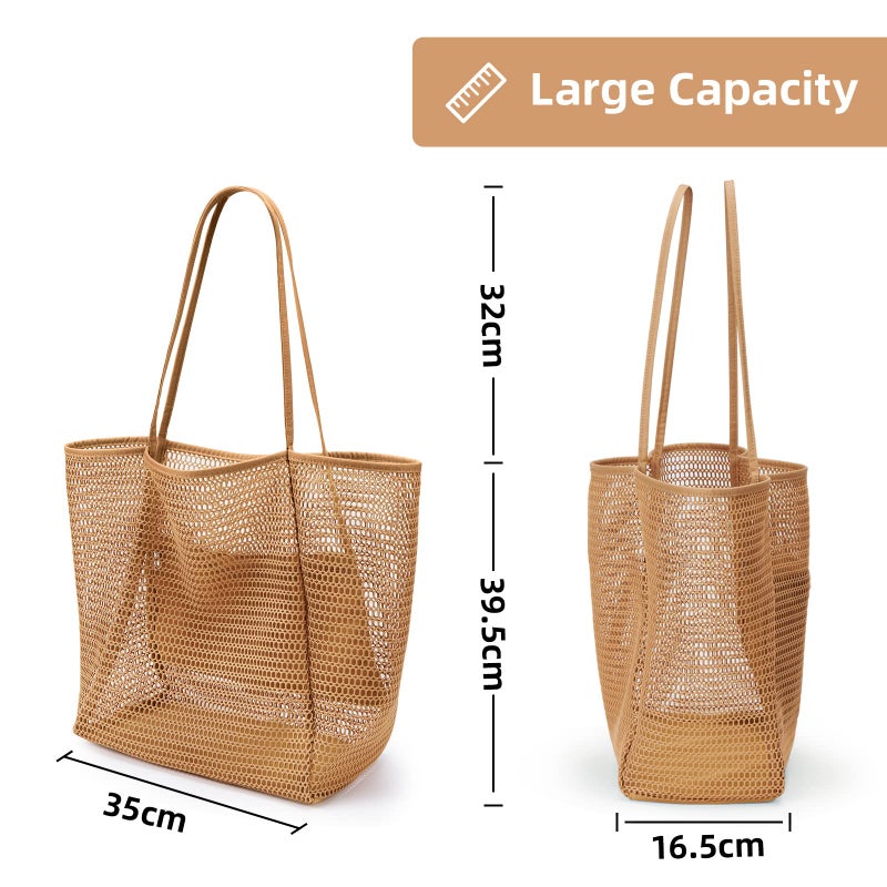 KALIDI Beach Mesh Tote Bag, Casual Tote Grocery Bag Hobo Women Foldable MAX 23L Shoulder Bag For Beach Picnic Vacation - Image 5