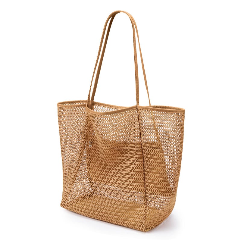 KALIDI Beach Mesh Tote Bag, Casual Tote Grocery Bag Hobo Women Foldable MAX 23L Shoulder Bag For Beach Picnic Vacation - Image 1