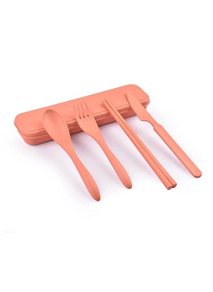 Generic Utensils Set with Case 4 Sets Wheat Straw Travel Cutlery Set Portable Spoon Knife Fork Chopsticks Lunch Box Utensil Set for Kids Adults  - Image 2