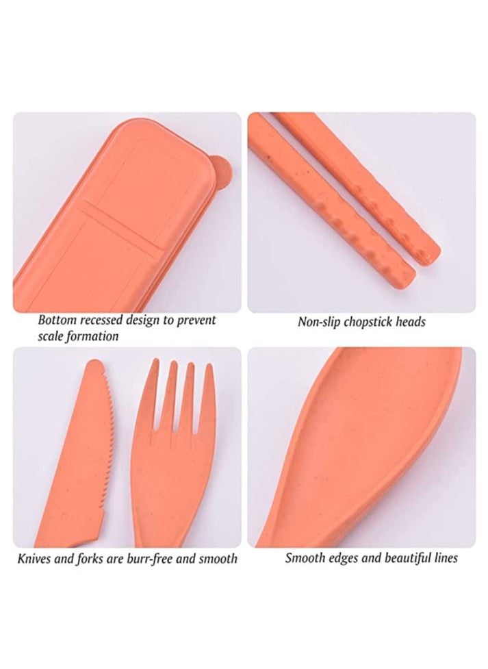 Generic Utensils Set with Case 4 Sets Wheat Straw Travel Cutlery Set Portable Spoon Knife Fork Chopsticks Lunch Box Utensil Set for Kids Adults  - Image 4