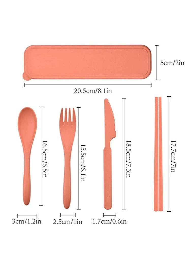 Generic Utensils Set with Case 4 Sets Wheat Straw Travel Cutlery Set Portable Spoon Knife Fork Chopsticks Lunch Box Utensil Set for Kids Adults  - Image 3