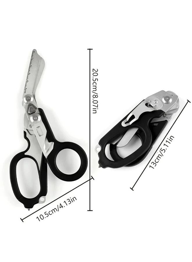 Blue 6 In 1 Stainless Steel Folding Scissors With Cutter And Glass Breaker Multitool - Image 2