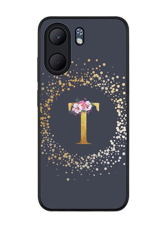 Stylizedd For Oppo A5x 5G / A5x 4G Case,Slim fit Camera Protection, Shockproof Thin Phone cover  - Custom Monogram Floral - T  (Grey )