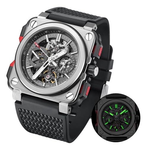 FEICE FM507 Men’s Automatic Skeleton Watch Mechanical Calendar Mens Wristwatch Square Sport Luminous Clock Watches 10ATM Waterproof Watches - Image 1