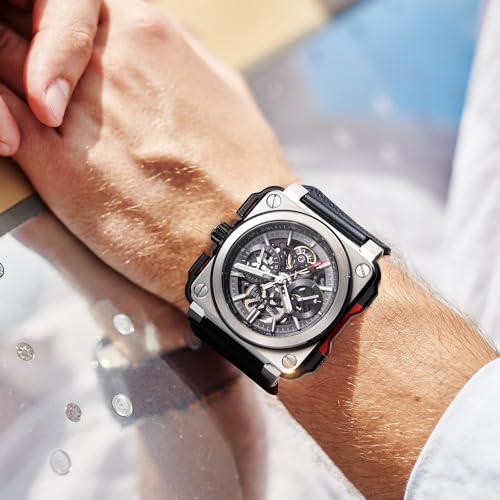 FEICE FM507 Men’s Automatic Skeleton Watch Mechanical Calendar Mens Wristwatch Square Sport Luminous Clock Watches 10ATM Waterproof Watches - Image 4