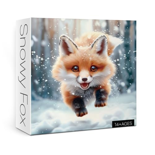 Larkipuzz Cute Winter Fox Puzzles for Adults 1000 Pieces Art Animal Snow Landscape Jigsaw Puzzles Challenging Nature Scenic Puzzle - Image 1