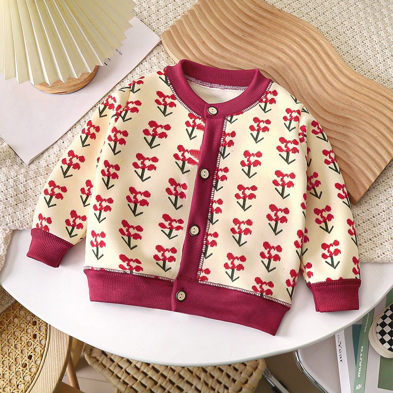 Autumn and winter childrens sweater warm coat baby thick clothes for boys and girls thick outer sweater childrens clothing wholesale WT05-Tree Branch Cherry 