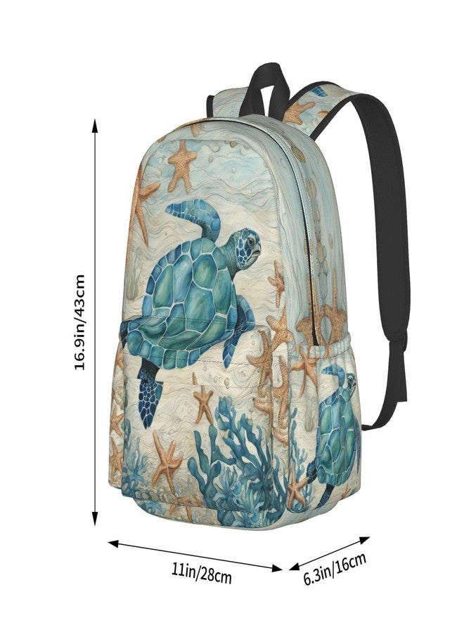 cfpolar 17 Inch Backpack Vintage Sea Turtle Starfish Laptop Bag Shoulder Bag School Bookbag Casual Daypack For Boys Girls - Image 4