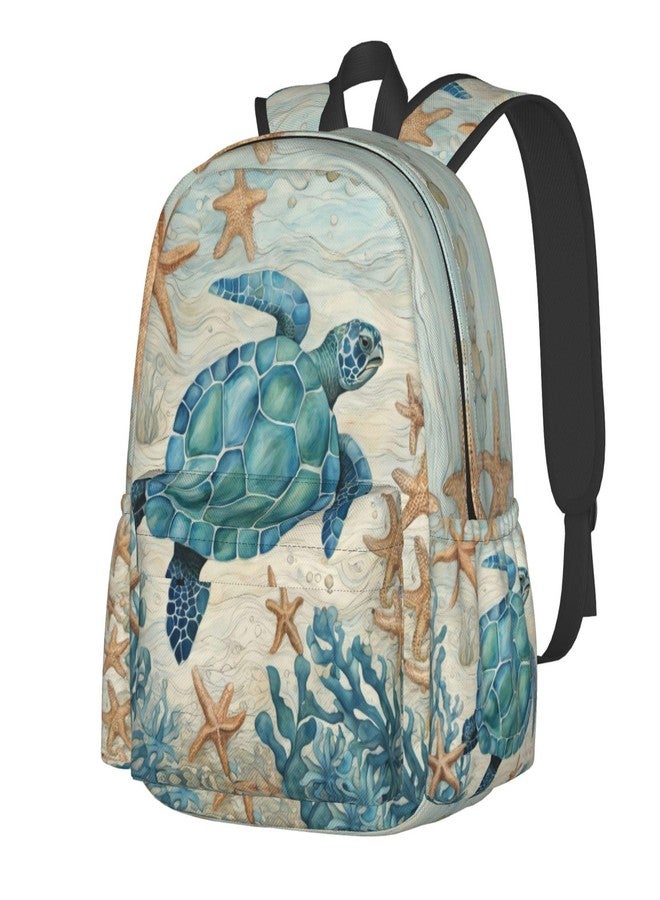 cfpolar 17 Inch Backpack Vintage Sea Turtle Starfish Laptop Bag Shoulder Bag School Bookbag Casual Daypack For Boys Girls - Image 1