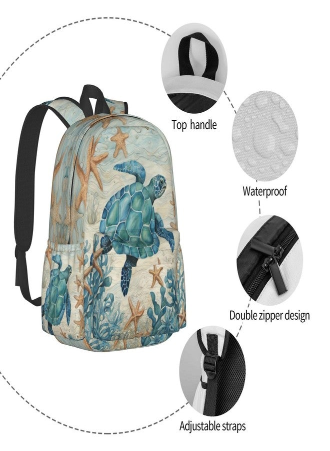cfpolar 17 Inch Backpack Vintage Sea Turtle Starfish Laptop Bag Shoulder Bag School Bookbag Casual Daypack For Boys Girls - Image 5