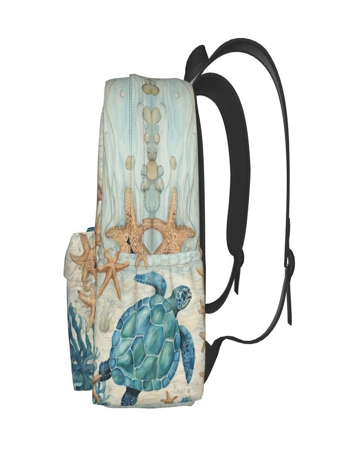 cfpolar 17 Inch Backpack Vintage Sea Turtle Starfish Laptop Bag Shoulder Bag School Bookbag Casual Daypack For Boys Girls - Image 2