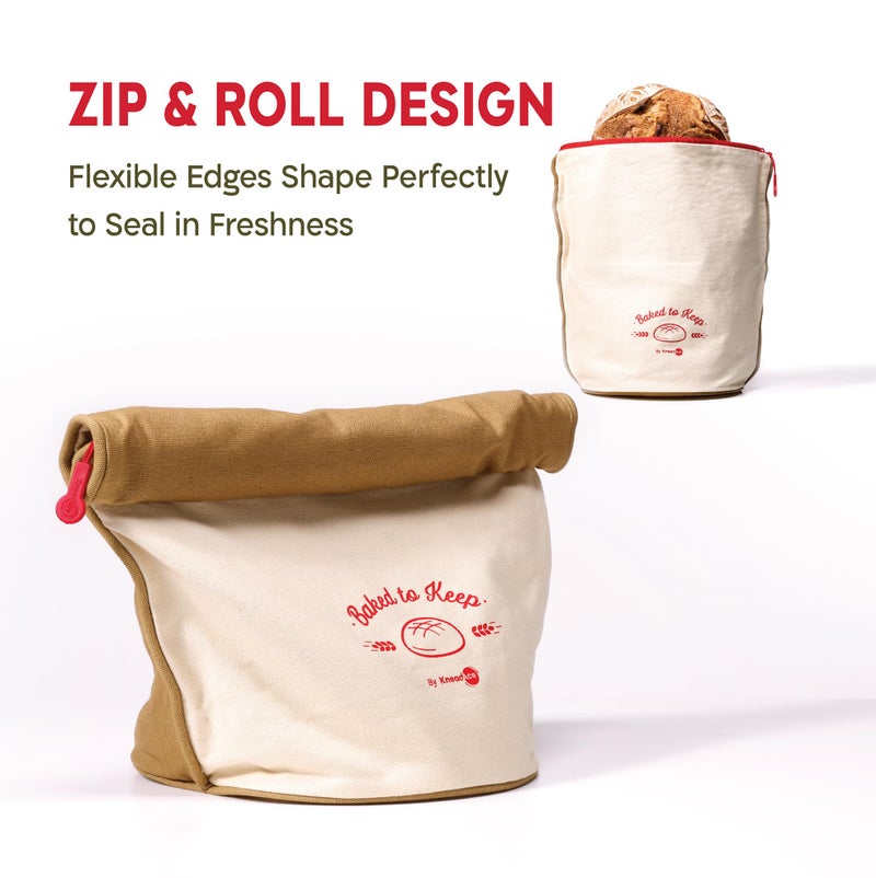 KNEADACE Bread Bags for Homemade Bread -Stylish Sourdough Bread Storage with Roll-Top Design, 100% Cotton & Food-Safe Lining, Eco-Friendly, Gift For Bakers & Home Bakers (2 Pack) - Image 2