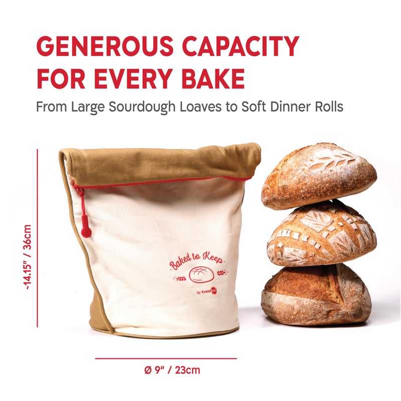 KNEADACE Bread Bags for Homemade Bread -Stylish Sourdough Bread Storage with Roll-Top Design, 100% Cotton & Food-Safe Lining, Eco-Friendly, Gift For Bakers & Home Bakers (2 Pack) - Image 3