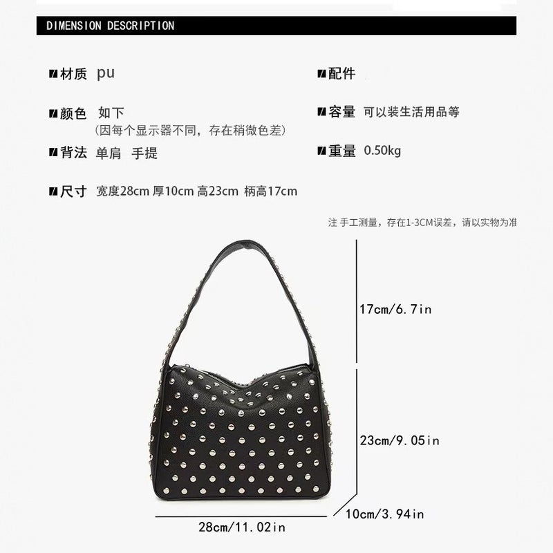 Fashionable All-Match Rivet Shoulder Handbag Underarm Bag Women'S Bag Heavy Industry Small Bag Trendy - Image 3