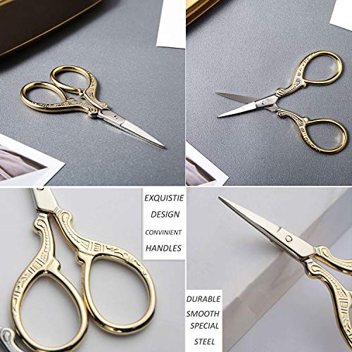 BIHRTC 3.6 Inch Embroidery Scissors Small Sewing Scissors Stainless Steel Tip Classic Scissors DIY Tools Dressmaker Shears Scissors for Craft Needlework Artwork Everyday Use Gold Scissors - Image 4