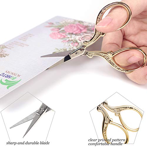 BIHRTC 3.6 Inch Embroidery Scissors Small Sewing Scissors Stainless Steel Tip Classic Scissors DIY Tools Dressmaker Shears Scissors for Craft Needlework Artwork Everyday Use Gold Scissors - Image 3