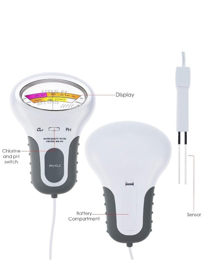 2-In-1 Water Chlorine Quality PH Measuring Tester White/Grey 24cm - Image 3
