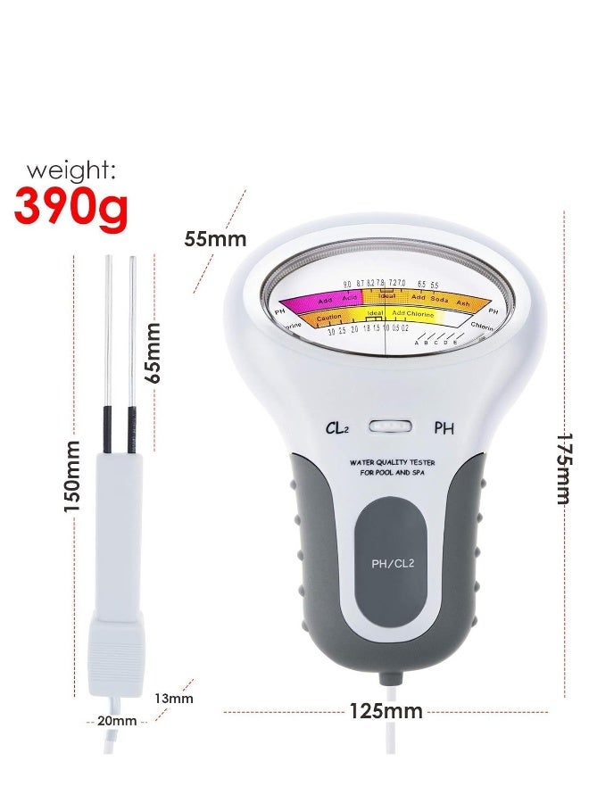 2-In-1 Water Chlorine Quality PH Measuring Tester White/Grey 24cm - Image 2