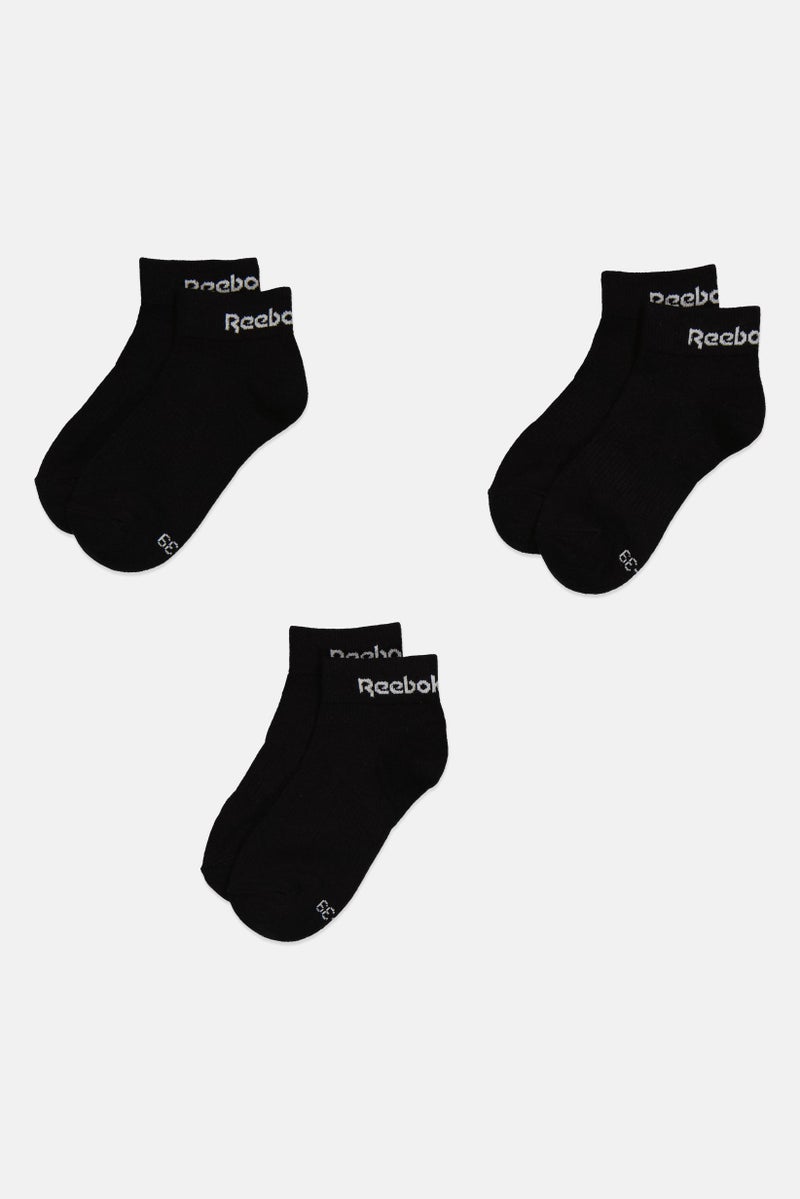 Reebok Men 3 Pairs Brand Logo Ankle Socks, Black - Image 3